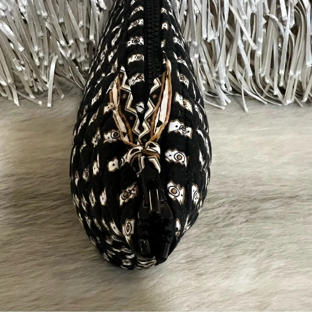 Vintage VERA BRADLEY Zebras 2001 Large Curved Cosmetic Case Black Tan Zipper Y2K